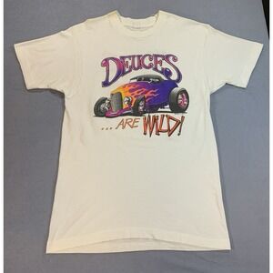 Vintage Deuces are Wild Hot Rods White T-shirt Size L (Fit like S/M) Made in USA